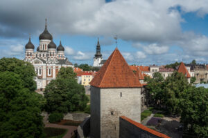 Aerial view of Alexander Nevsky Cathedral and Maiden Tower - Tallinn, Estonia