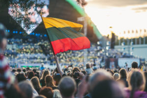 Crowd gathered at a public event in Lithuania – lively outdoor gathering with community participation