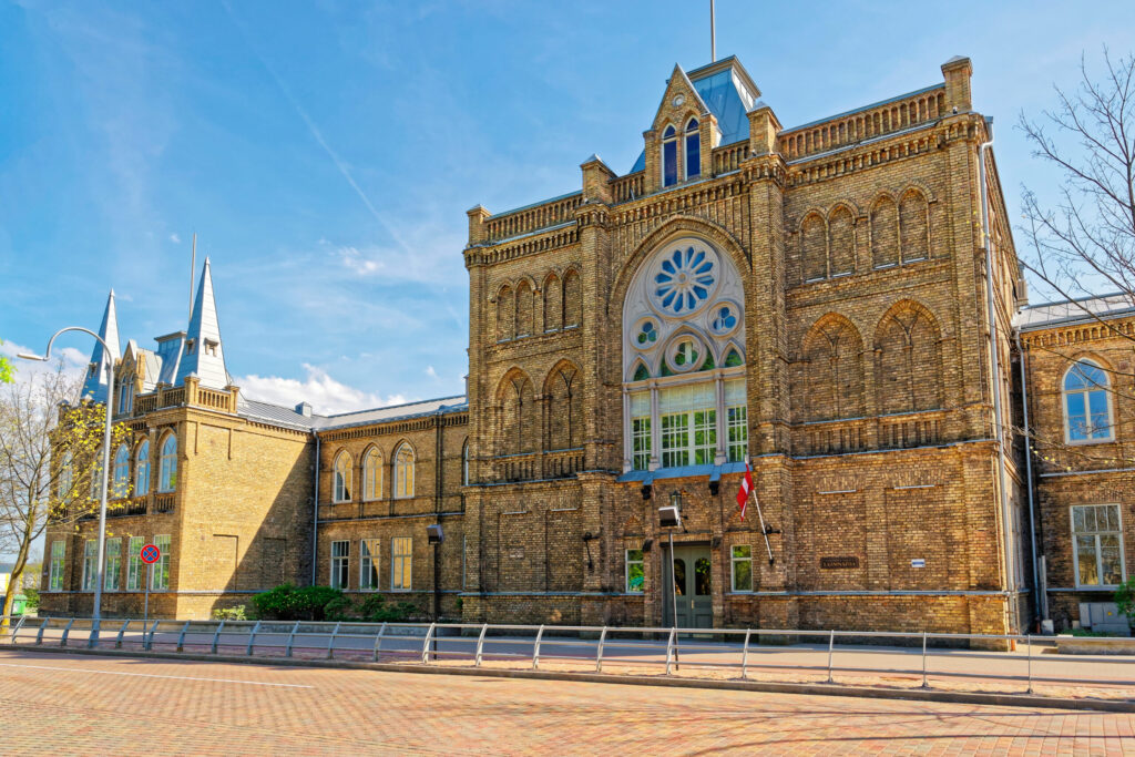 Gymnasium in Ventspils in Latvia. Ventspils is a city in the Courland region of Latvia. Latvia is one of the Baltic countries.