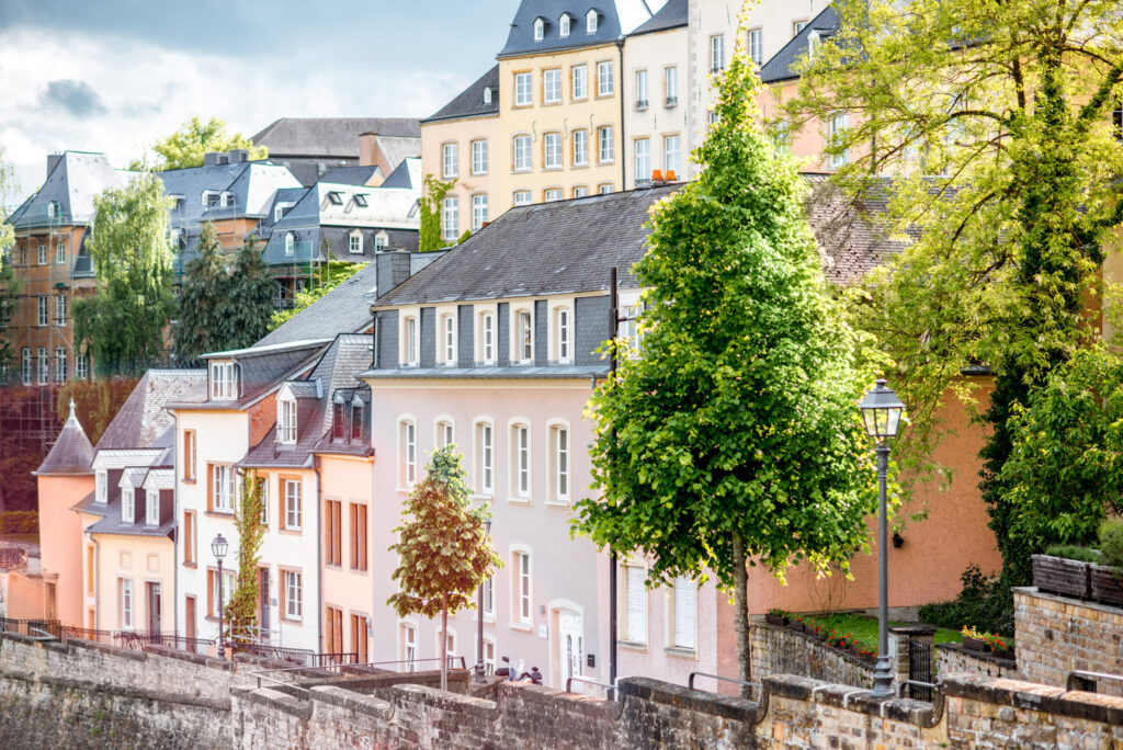 View on the old buildings at the Grund district of the old town of Luxembourg city