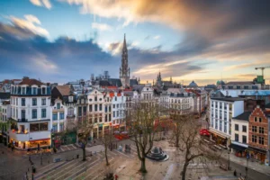 Brussels, Belgium plaza and skyline with the town hall – vibrant cityscape featuring historic architecture
