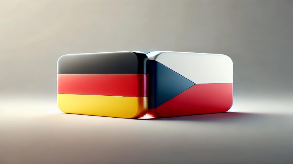 Flags of the Czech Republic and Germany side by side – representing cooperation and connection between the two countries