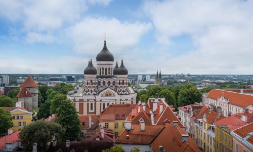 Aerial view of Toompea Hill and Alexander Nevsky Cathedral - Tallinn, Estonia