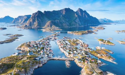 Cityscape at sunset, Alesund, More og Romsdal, Norway.