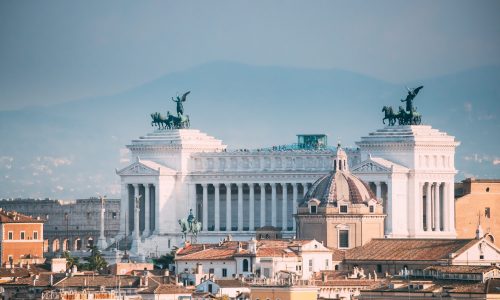 Rome, Italy. View Of Vittorio Emanuele Ii Monument Also Known Altar Of The Fatherland On Piazza Venezia.
