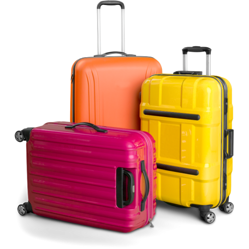 Colorful hard-shell suitcases on wheels ready for suitcase transport for European relocations and international removals with VANonsite.